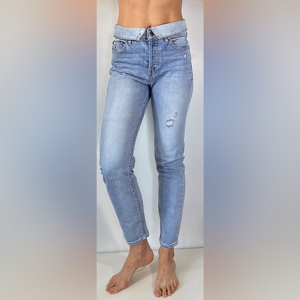 Pistola Woman Light Blue Nico High Rise Mom Fold Over Waist Jeans Size 27